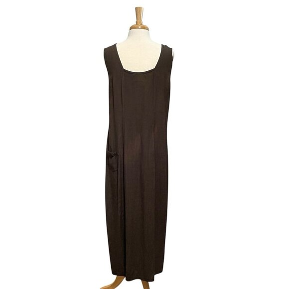 FLAX Crepe Sleeveless Long Maxi Dress Square Neck Lagenlook Brown size Medium - Picture 6 of 10